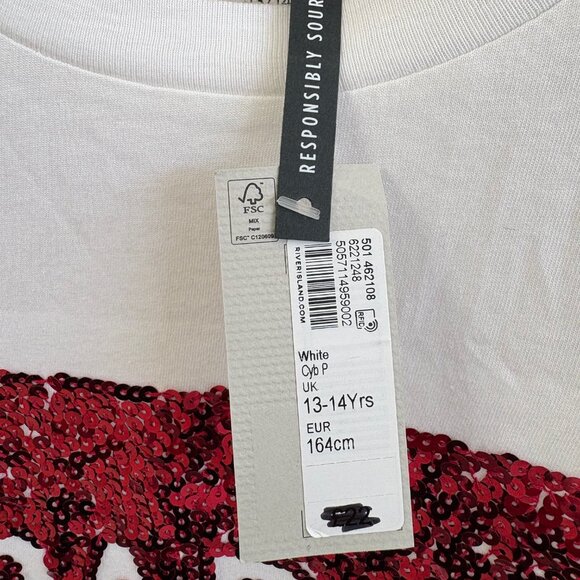 River Island Girls Paris Sequin Puff Sleeve Top 13-14Y NWT White - Picture 3 of 6